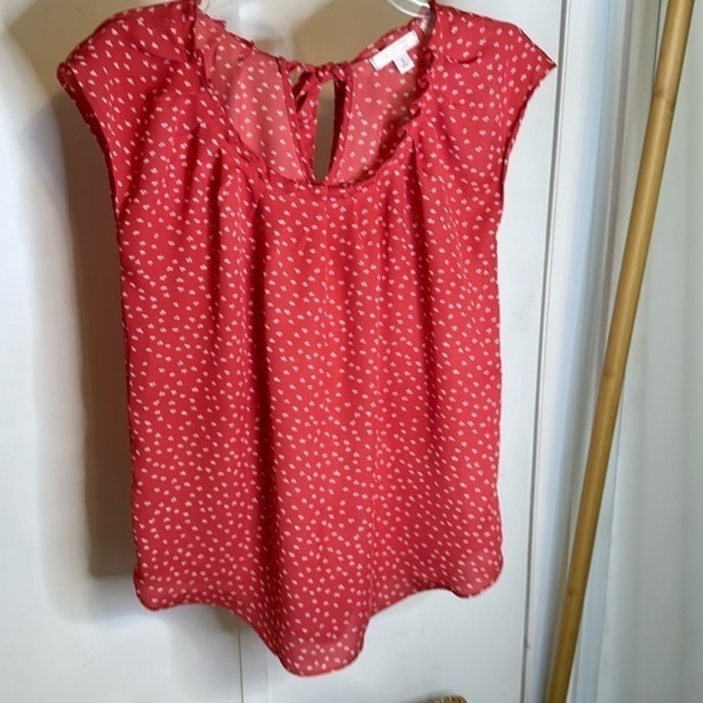 LC Lauren Conrad Red Cap Sleeve Polka Dot Blouse